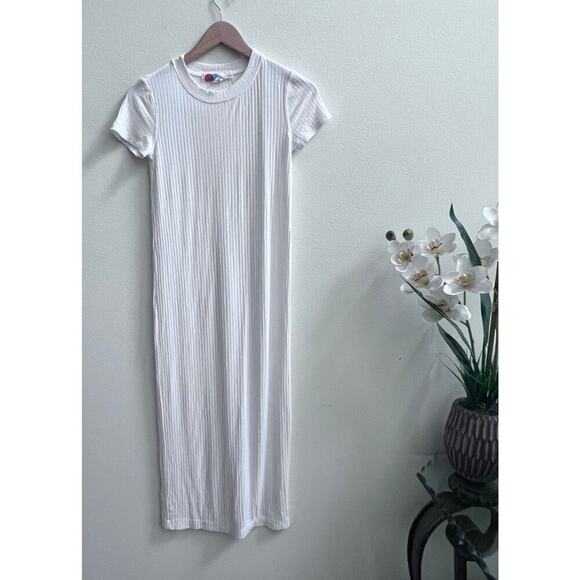 FREE PEOPLE White Crewneck Short Sleeve Bodycon Midi Dress Women's XS Beachy - Picture 1 of 6